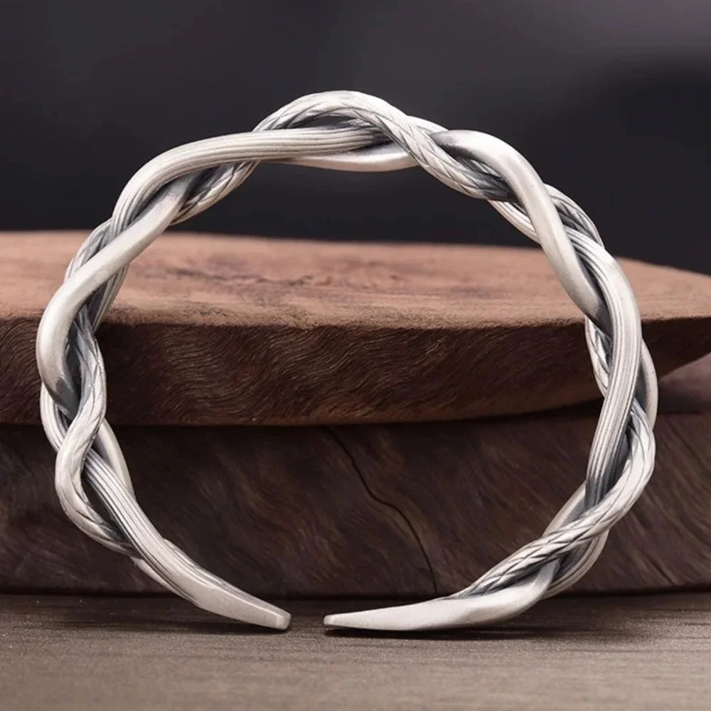 NEW Lg Unisex‎ Solid Twist 925 Sterling Silver Bracelet, Adjustable